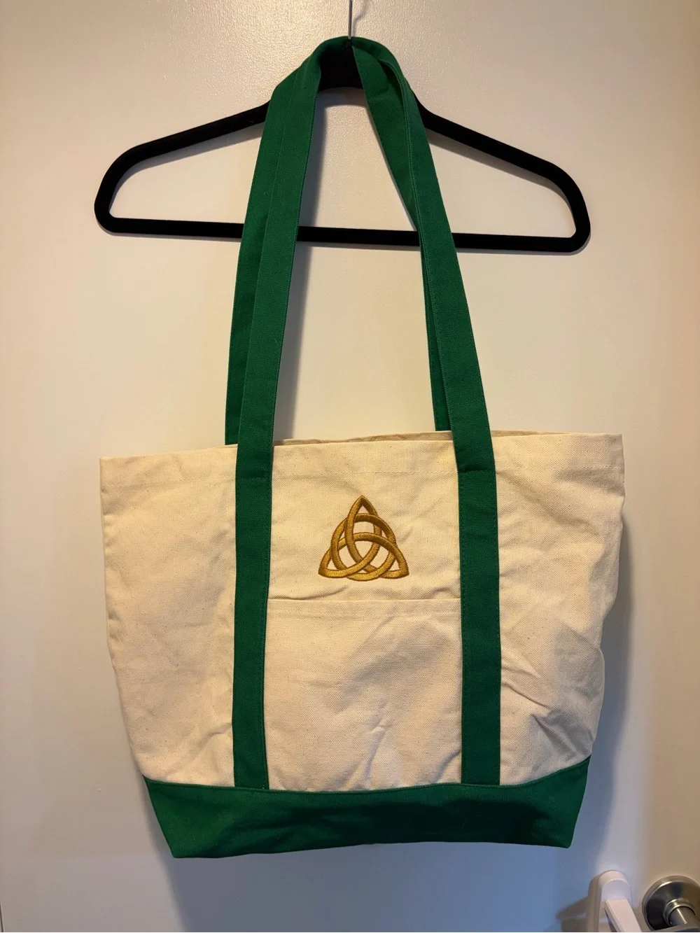 Irish Celtic Trinity Knot Canvas Tote Bag | Green & Natural | Ireland Souvenir